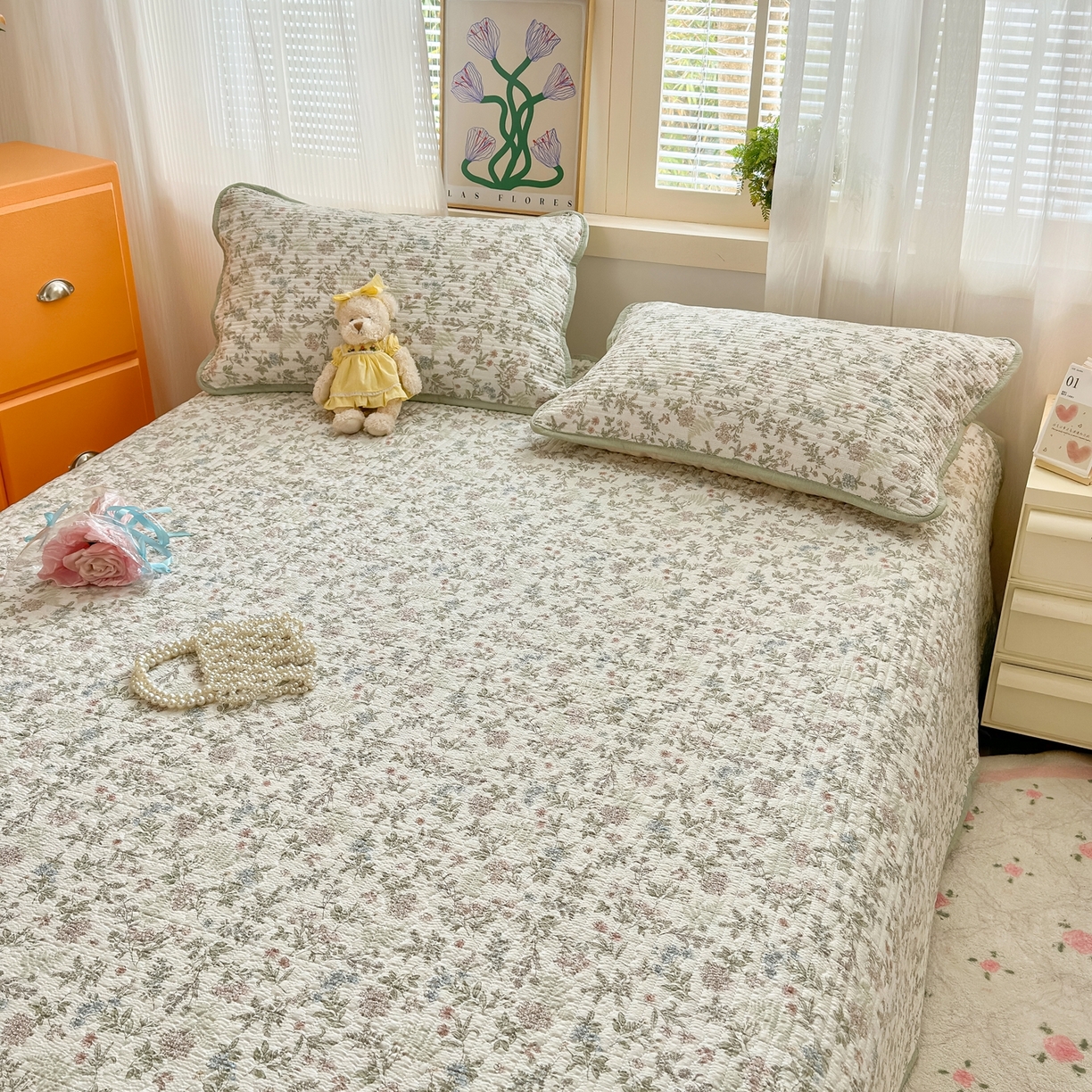 91家纺网 家纺一手货源 找家纺 云玲时尚 2026新款三角针泡芙夏被四件套系列 花信