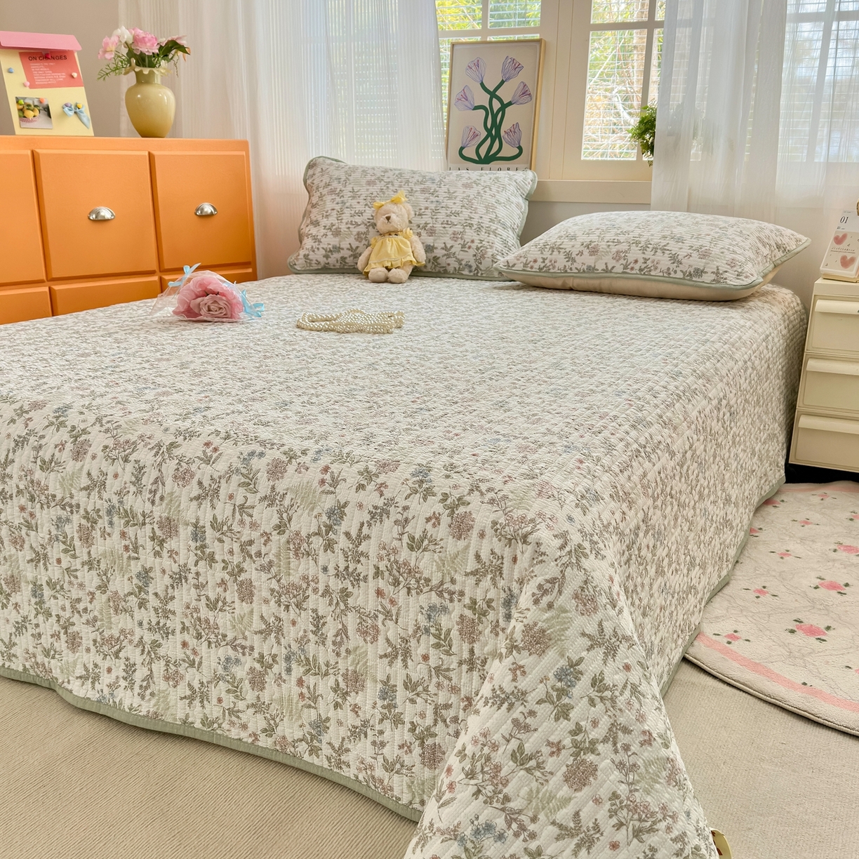 91家纺网 家纺一手货源 找家纺 云玲时尚 2026新款三角针泡芙夏被四件套系列 花信