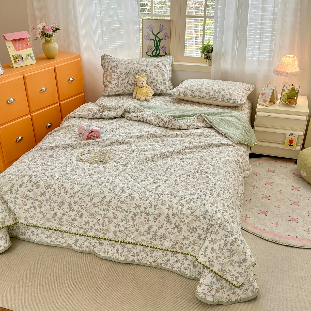 91家纺网 家纺一手货源 找家纺 云玲时尚 2026新款三角针泡芙夏被四件套系列 花信