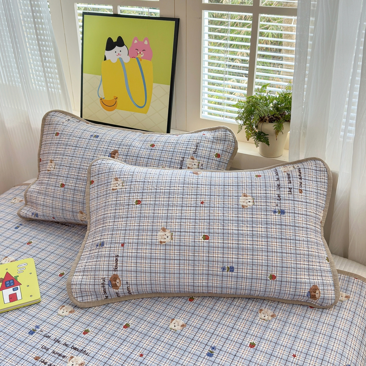 91家纺网 家纺一手货源 找家纺 云玲时尚 2026新款三角针泡芙夏被四件套系列 蓝格栗