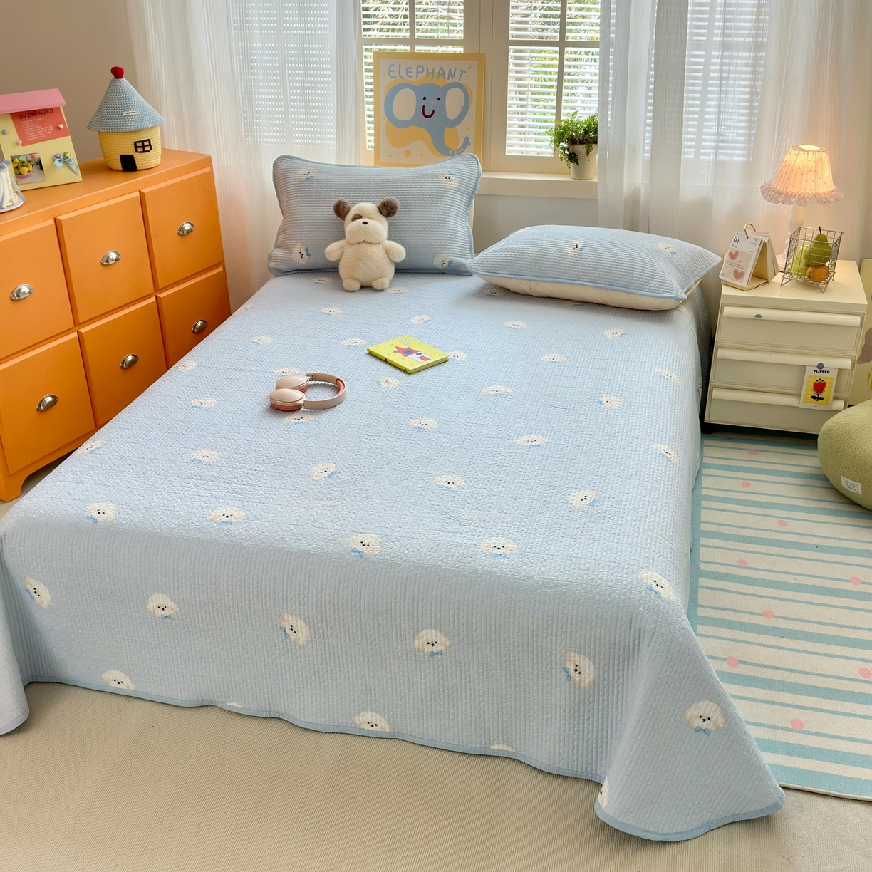 91家纺网 家纺一手货源 找家纺 云玲时尚 2026新款三角针泡芙夏被四件套系列 蓝蓝狗