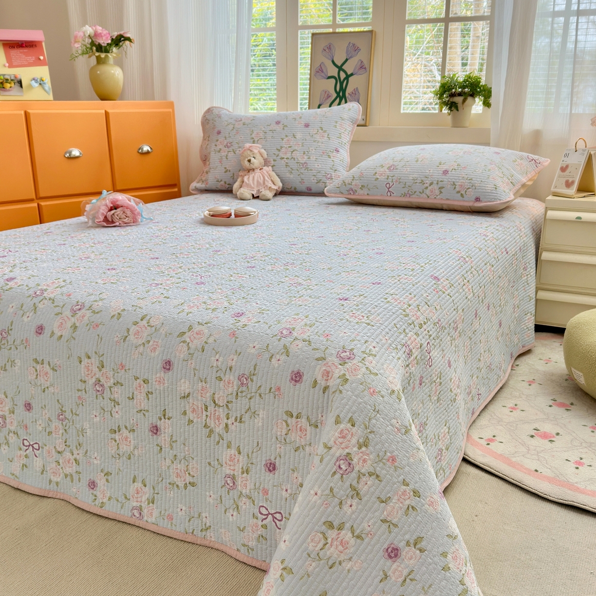 91家纺网 家纺一手货源 找家纺 云玲时尚 2026新款三角针泡芙夏被四件套系列 玫瑰园