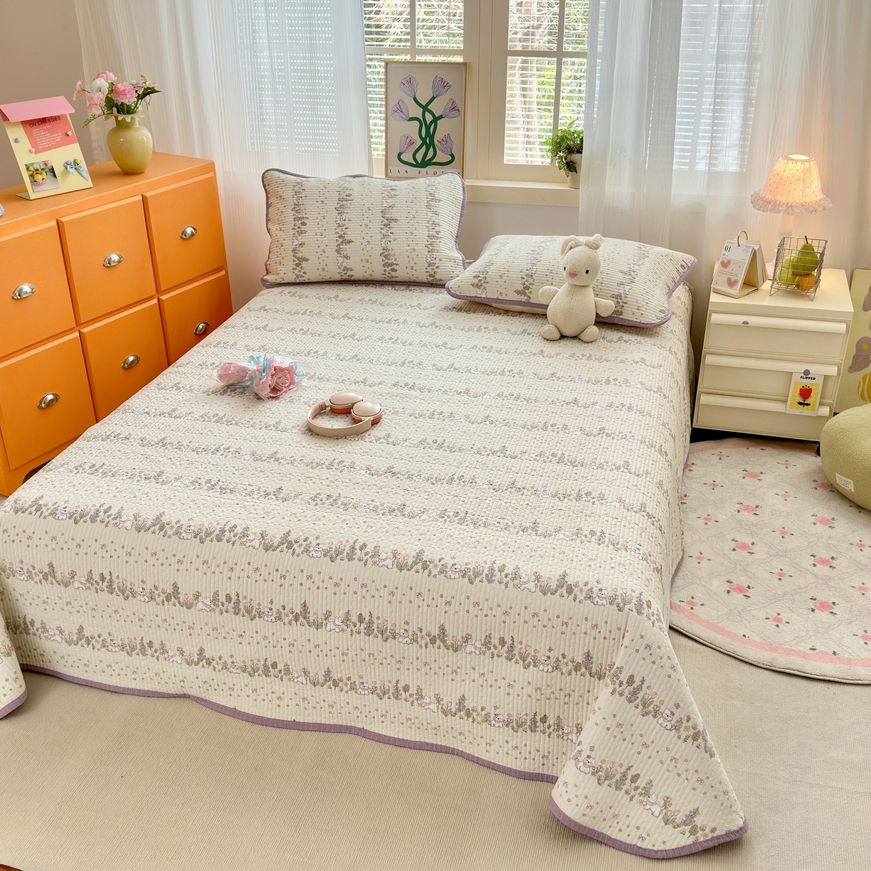 91家纺网 家纺一手货源 找家纺 云玲时尚 2026新款三角针泡芙夏被四件套系列 萌狗