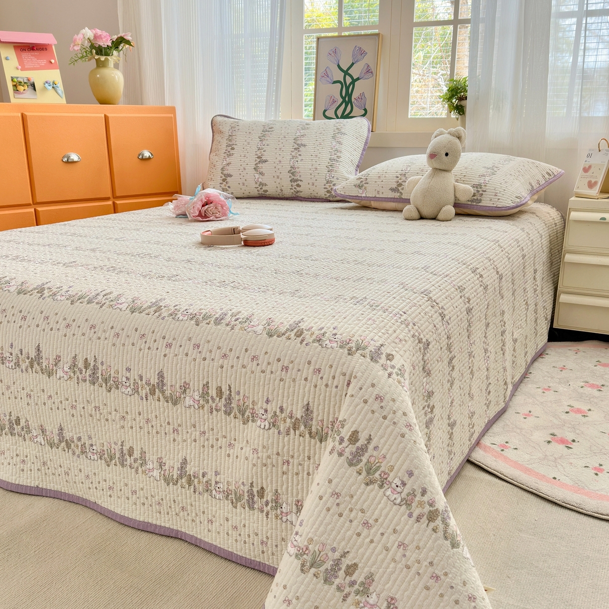 91家纺网 家纺一手货源 找家纺 云玲时尚 2026新款三角针泡芙夏被四件套系列 萌狗