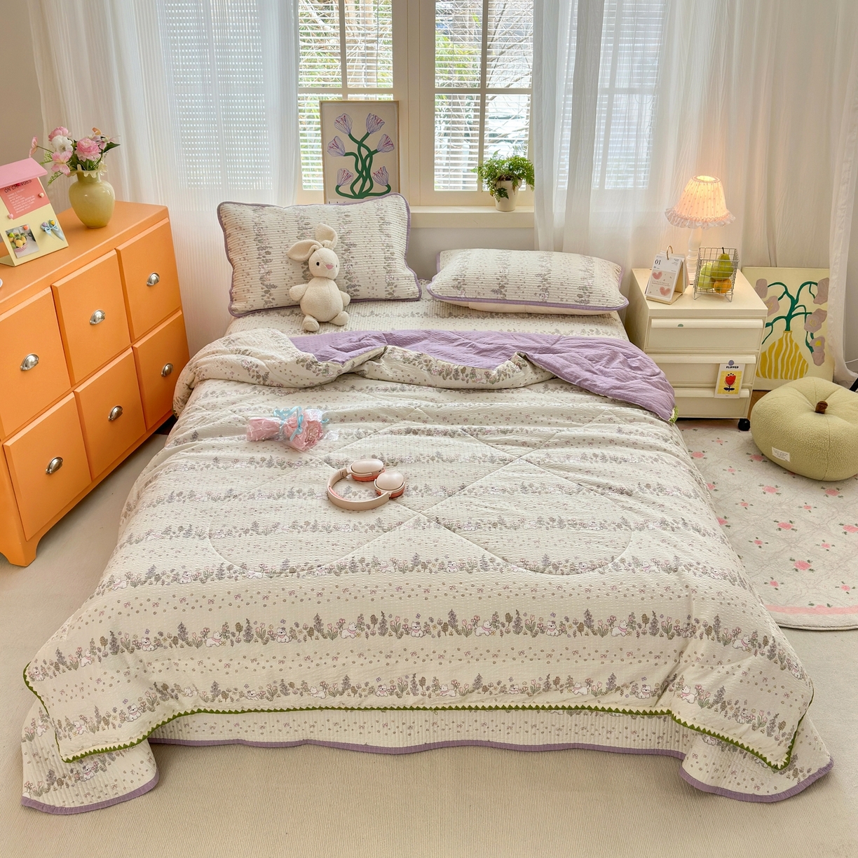 91家纺网 家纺一手货源 找家纺 云玲时尚 2026新款三角针泡芙夏被四件套系列 萌狗