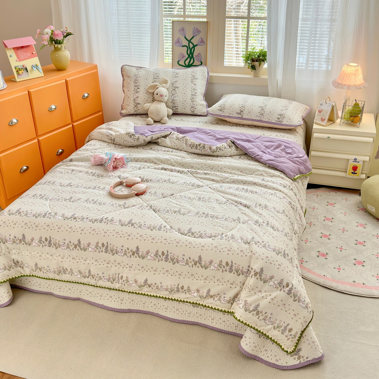 91家纺网 家纺一手货源 找家纺 云玲时尚 2026新款三角针泡芙夏被四件套系列 萌狗