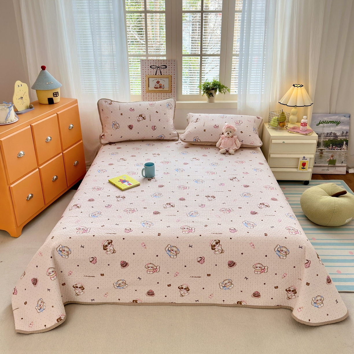 91家纺网 家纺一手货源 找家纺 云玲时尚 2026新款三角针泡芙夏被四件套系列 奶糯狗