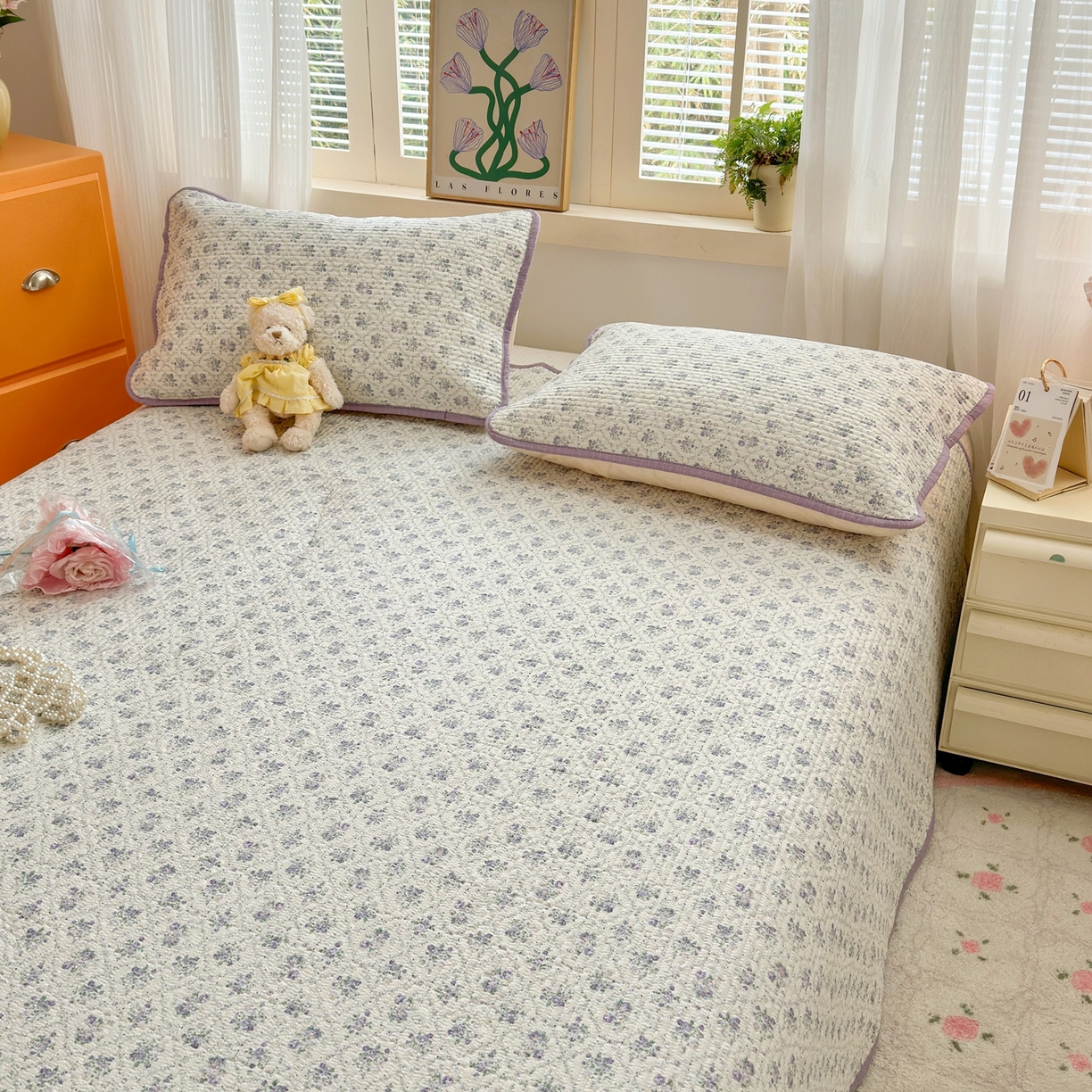 91家纺网 家纺一手货源 找家纺 云玲时尚 2026新款三角针泡芙夏被四件套系列 柔紫漫花