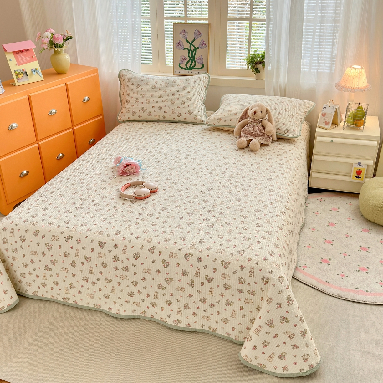 91家纺网 家纺一手货源 找家纺 云玲时尚 2026新款三角针泡芙夏被四件套系列 碎花兔