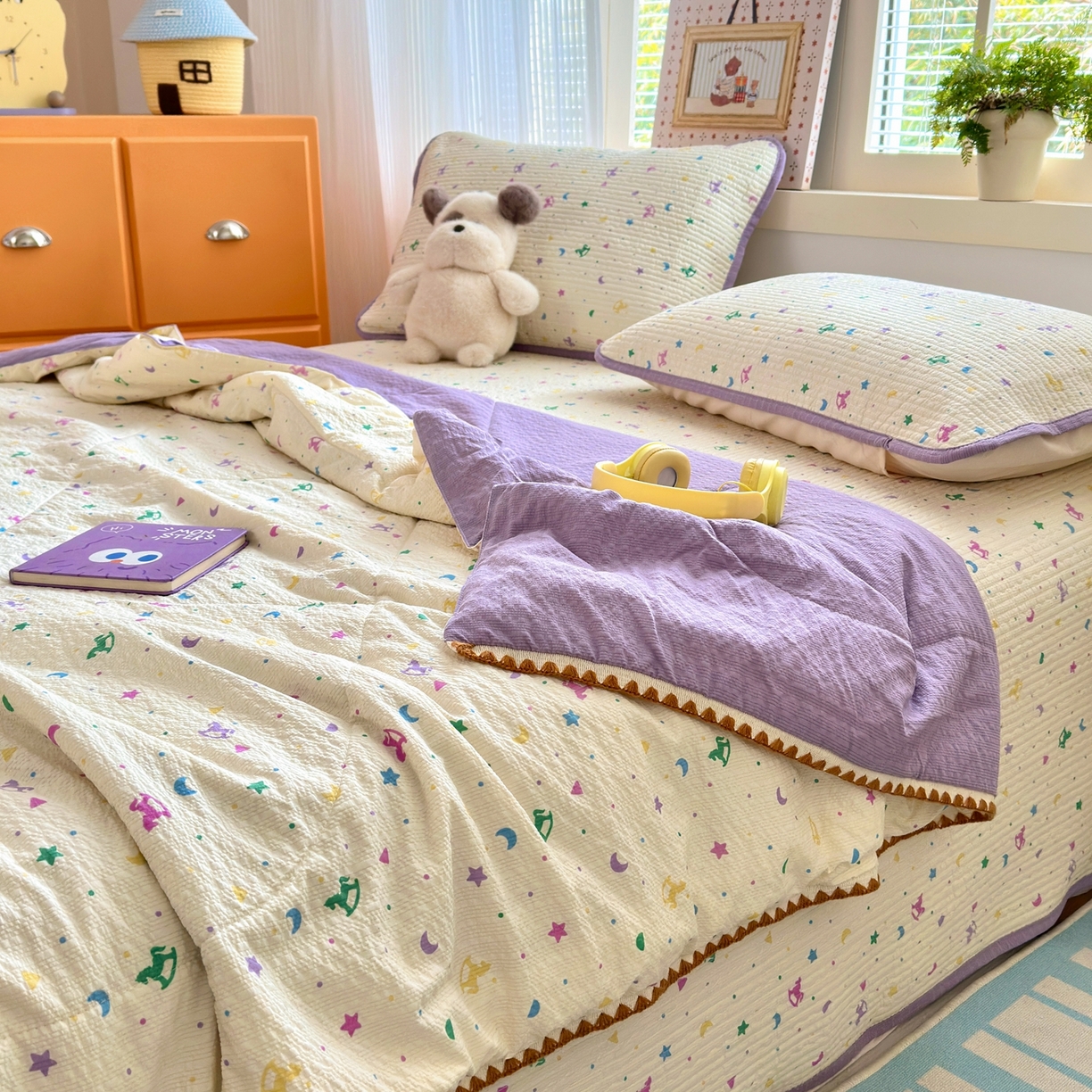 91家纺网 家纺一手货源 找家纺 云玲时尚 2026新款三角针泡芙夏被四件套系列 星月木马