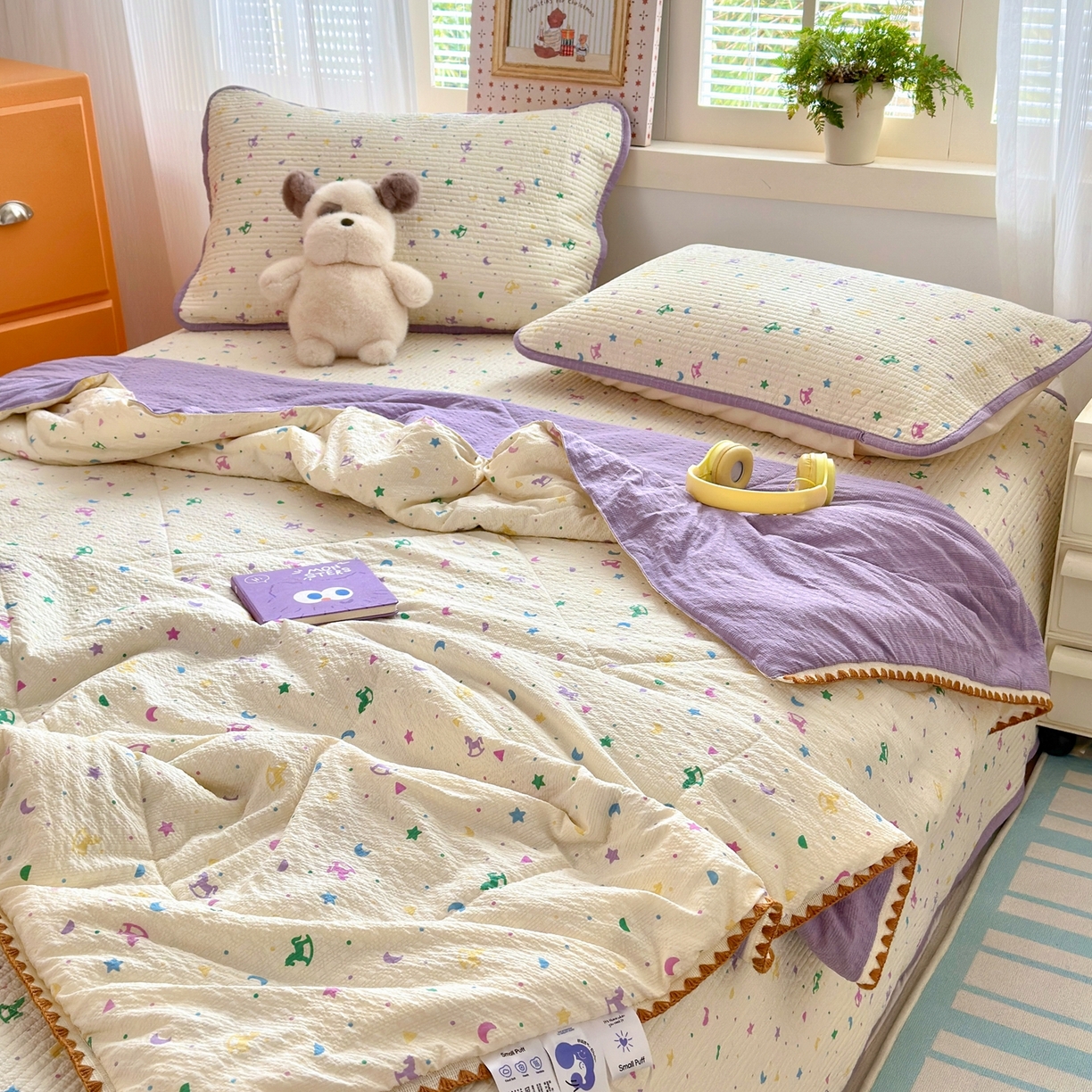 91家纺网 家纺一手货源 找家纺 云玲时尚 2026新款三角针泡芙夏被四件套系列 星月木马