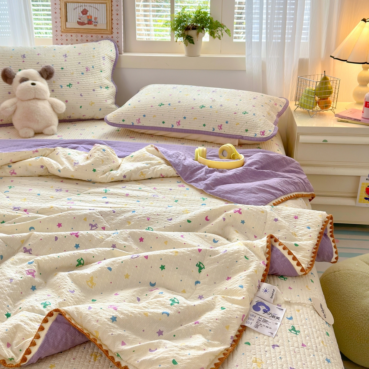 91家纺网 家纺一手货源 找家纺 云玲时尚 2026新款三角针泡芙夏被四件套系列 星月木马