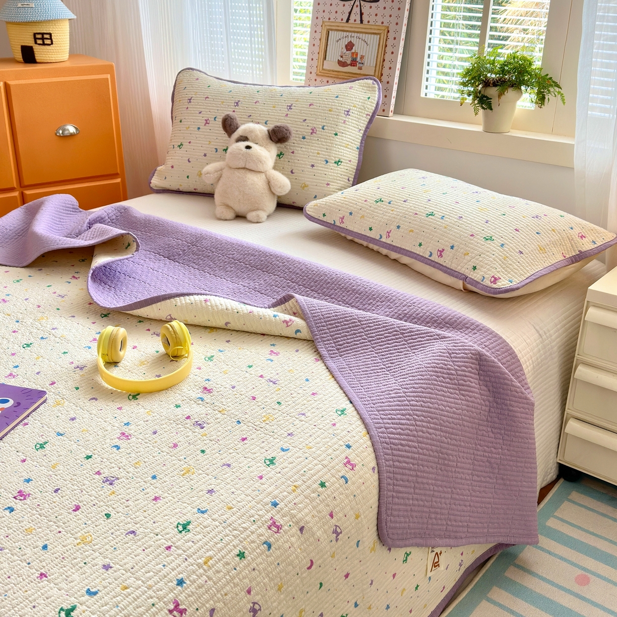 91家纺网 家纺一手货源 找家纺 云玲时尚 2026新款三角针泡芙夏被四件套系列 星月木马