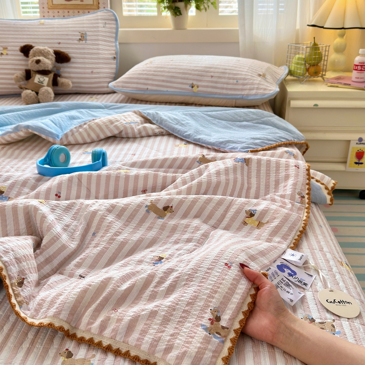 91家纺网 家纺一手货源 找家纺 云玲时尚 2026新款三角针泡芙夏被四件套系列 幸运狗