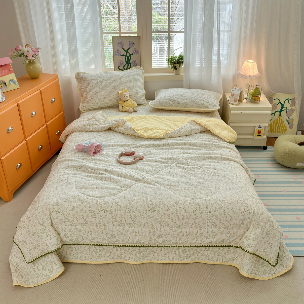 91家纺网 家纺一手货源 找家纺 云玲时尚 2026新款三角针泡芙夏被四件套系列 枝蔓