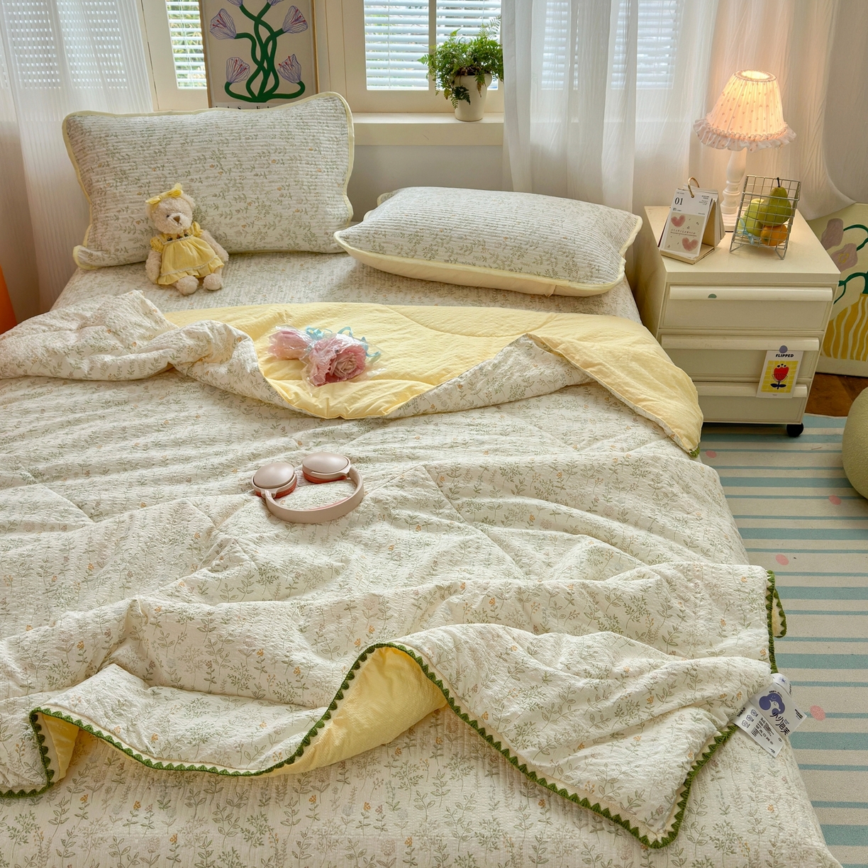 91家纺网 家纺一手货源 找家纺 云玲时尚 2026新款三角针泡芙夏被四件套系列 枝蔓