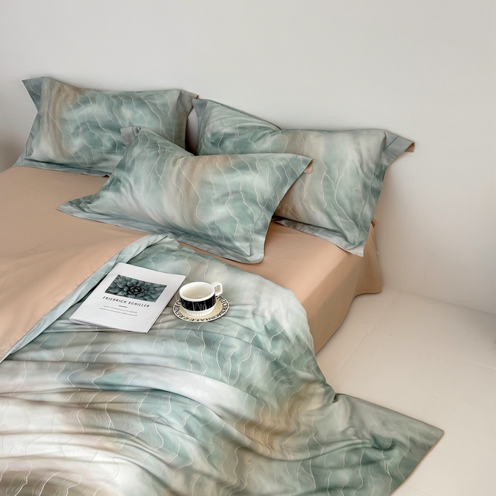 91家纺网 家纺一手货源 找家纺 金奇达家纺 2026新款茧养天丝棉四件套-【美罗拉】（标准号全网控价（折后券后）不低于 258元） 碧玉绿