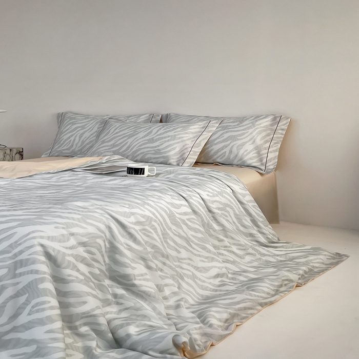 91家纺网 家纺一手货源 找家纺 金奇达家纺 2026新款茧养天丝棉四件套-【美罗拉】（标准号全网控价（折后券后）不低于 258元） 斑尼灰