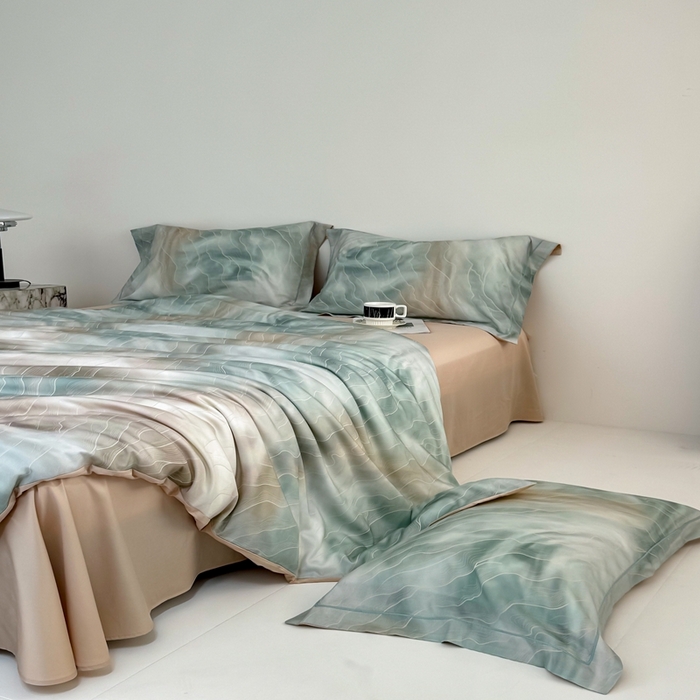91家纺网 家纺一手货源 找家纺 金奇达家纺 2026新款茧养天丝棉四件套-【美罗拉】（标准号全网控价（折后券后）不低于 258元） 碧玉绿