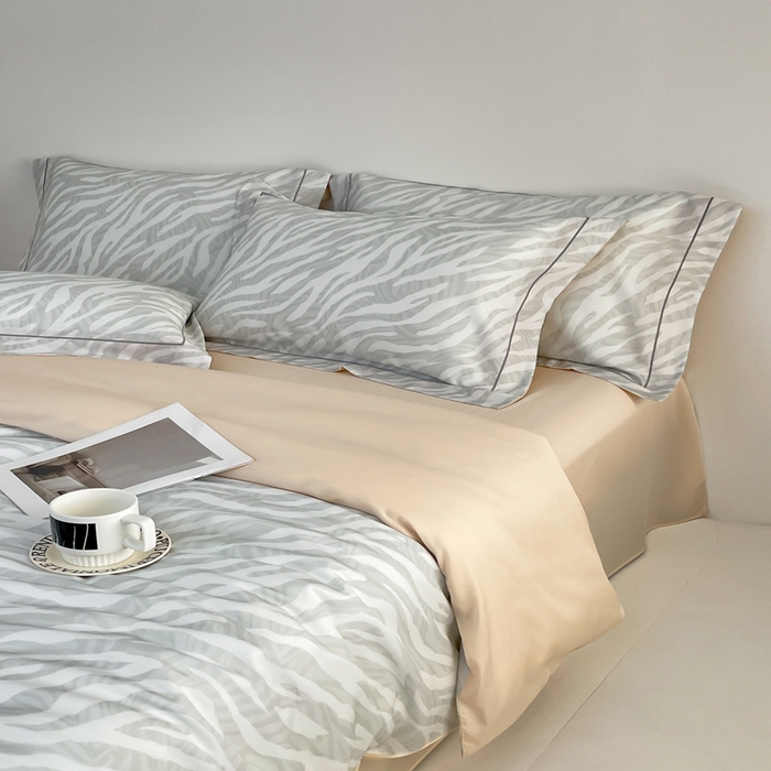 91家纺网 家纺一手货源 找家纺 金奇达家纺 2026新款茧养天丝棉四件套-【美罗拉】（标准号全网控价（折后券后）不低于 258元） 斑尼灰