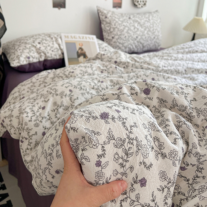 91家纺网 家纺一手货源 找家纺 朵朵家纺 2026新款高级感轻奢复古美拉德色系双层纱泡芙棉床品四件套加厚水洗双层纱软 春风拂梦