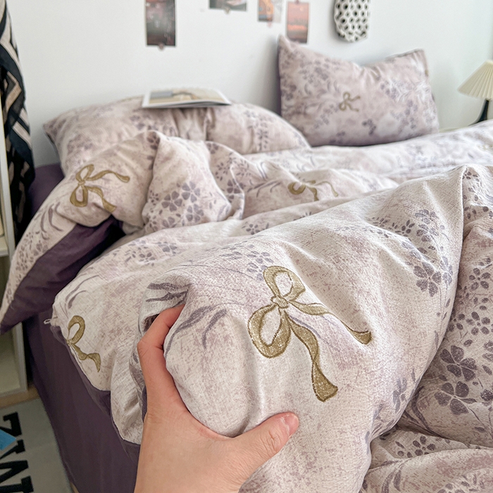 91家纺网 家纺一手货源 找家纺 朵朵家纺 2026新款高级感轻奢复古美拉德色系双层纱泡芙棉床品四件套加厚水洗双层纱软 花姿