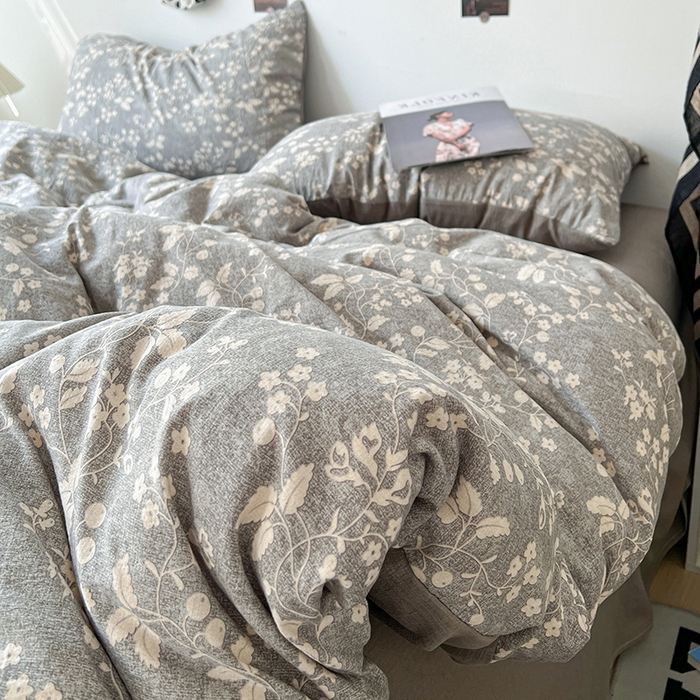 91家纺网 家纺一手货源 找家纺 朵朵家纺 2026新款高级感轻奢复古美拉德色系双层纱泡芙棉床品四件套加厚水洗双层纱软 漫野