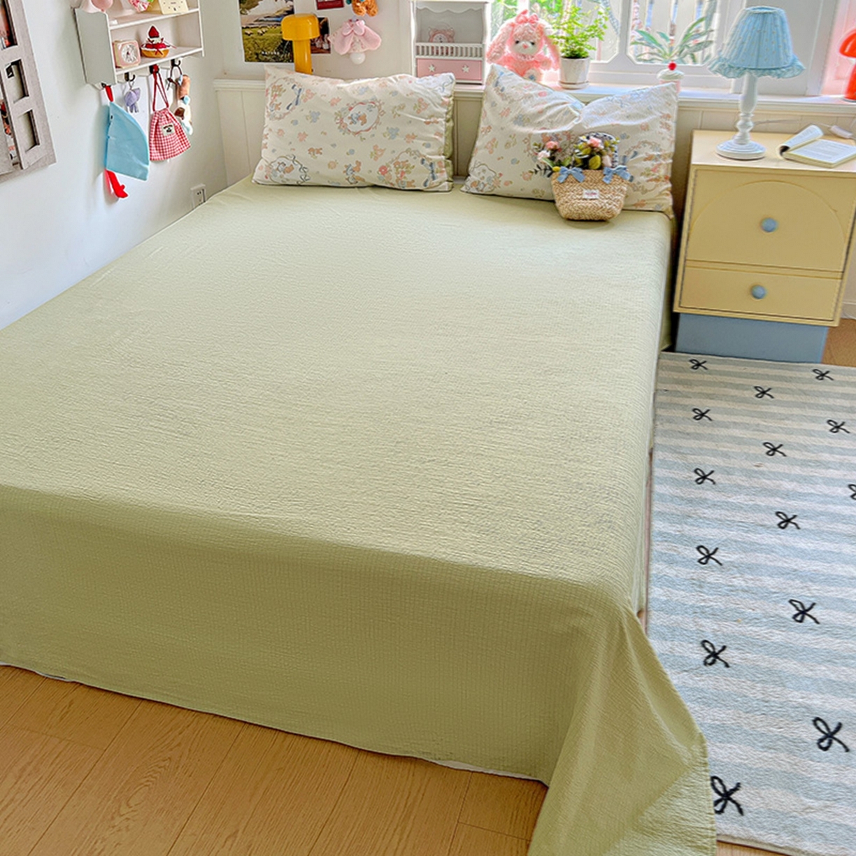 91家纺网 家纺一手货源 找家纺 朵朵家纺 2026新款高级感轻奢复古美拉德色系双层纱泡芙棉床品四件套加厚水洗双层纱软 爱丽丝兔