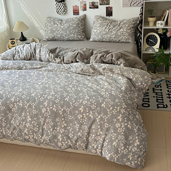 91家纺网 家纺一手货源 找家纺 朵朵家纺 2026新款高级感轻奢复古美拉德色系双层纱泡芙棉床品四件套加厚水洗双层纱软 漫野