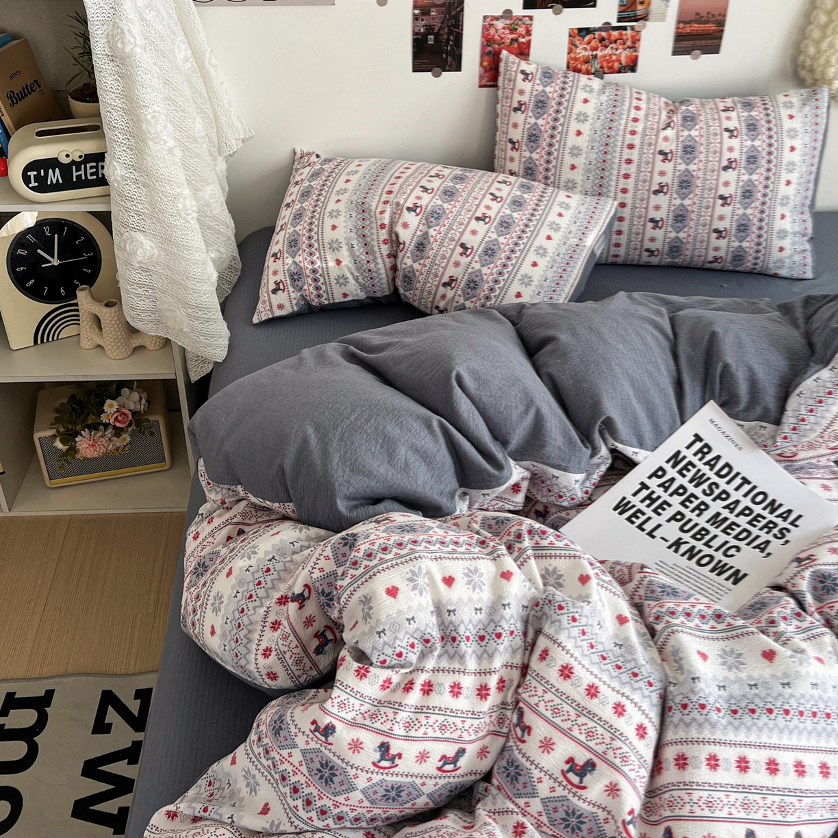 91家纺网 家纺一手货源 找家纺 朵朵家纺 2026新款高级感轻奢复古美拉德色系双层纱泡芙棉床品四件套加厚水洗双层纱软 马上有福2