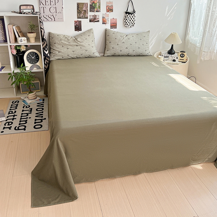 91家纺网 家纺一手货源 找家纺 朵朵家纺 2026新款高级感轻奢复古美拉德色系双层纱泡芙棉床品四件套加厚水洗双层纱软 绿樱