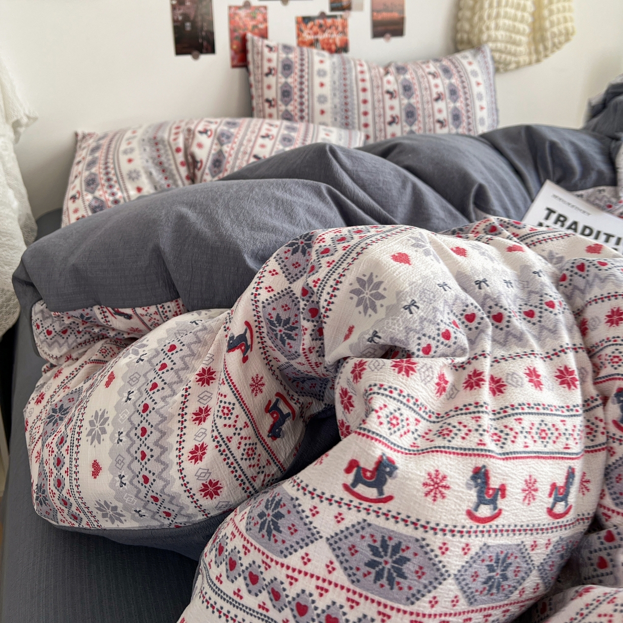 91家纺网 家纺一手货源 找家纺 朵朵家纺 2026新款高级感轻奢复古美拉德色系双层纱泡芙棉床品四件套加厚水洗双层纱软 马上有福2