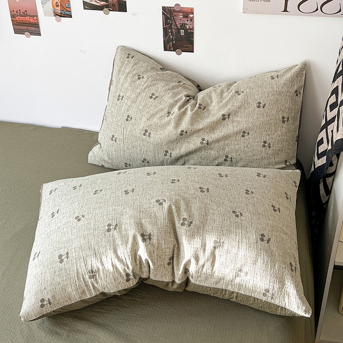 91家纺网 家纺一手货源 找家纺 朵朵家纺 2026新款高级感轻奢复古美拉德色系双层纱泡芙棉床品四件套加厚水洗双层纱软 绿樱