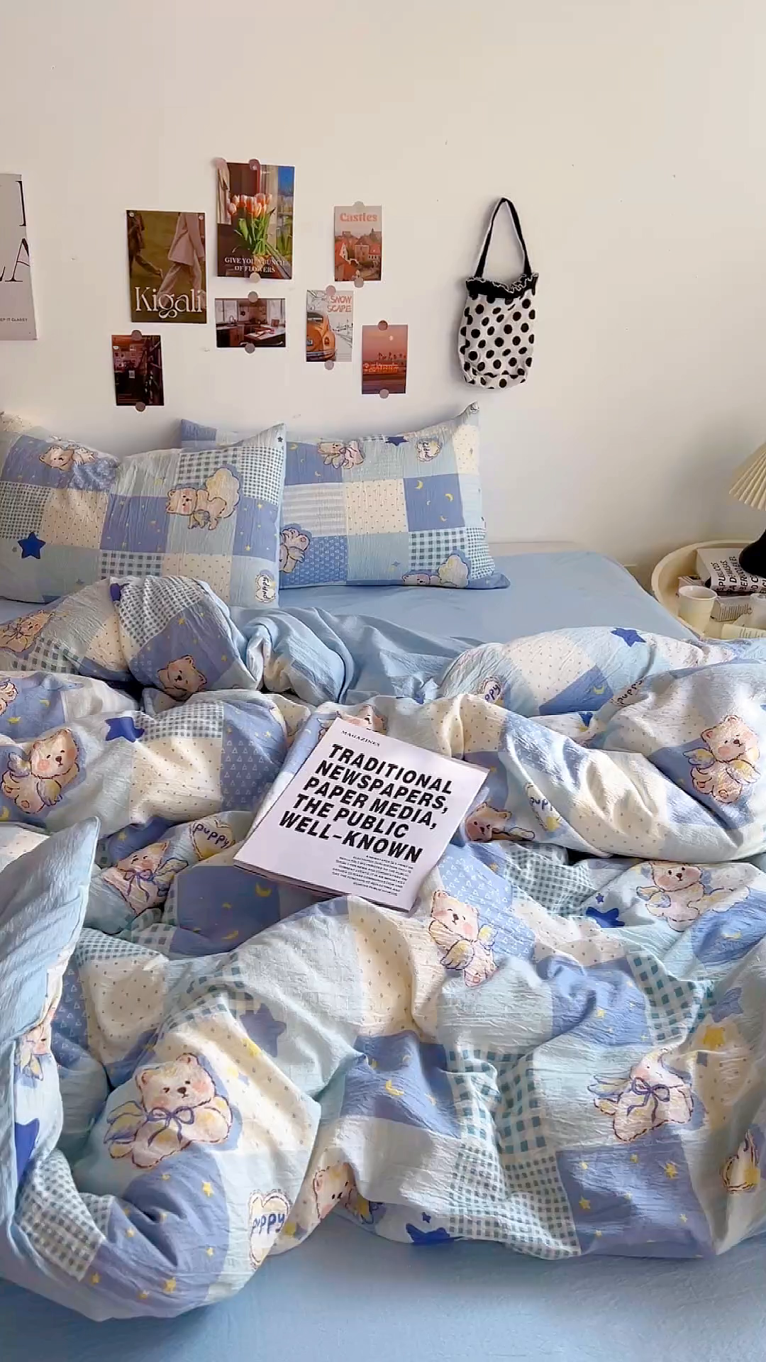 91家纺网 家纺一手货源 找家纺 朵朵家纺 2026新款高级感轻奢复古美拉德色系双层纱泡芙棉床品四件套加厚水洗双层纱软 蓝色泡芙狗