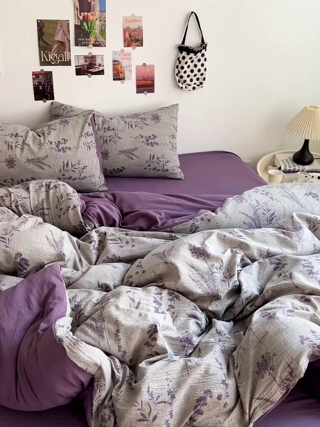 91家纺网 家纺一手货源 找家纺 朵朵家纺 2026新款高级感轻奢复古美拉德色系双层纱泡芙棉床品四件套加厚水洗双层纱软 紫苏