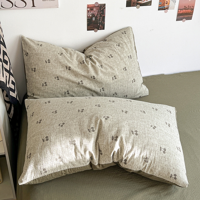 91家纺网 家纺一手货源 找家纺 朵朵家纺 2026新款高级感轻奢复古美拉德色系双层纱泡芙棉床品四件套加厚水洗双层纱软 绿樱