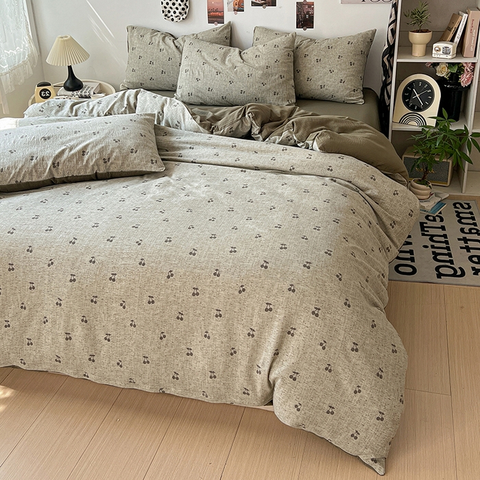 91家纺网 家纺一手货源 找家纺 朵朵家纺 2026新款高级感轻奢复古美拉德色系双层纱泡芙棉床品四件套加厚水洗双层纱软 绿樱