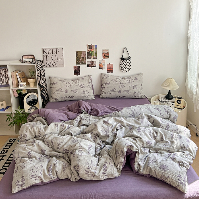 91家纺网 家纺一手货源 找家纺 （总）朵朵家纺 2026新款高级感轻奢复古美拉德色系双层纱泡芙棉床品四件套加厚水洗双层纱软