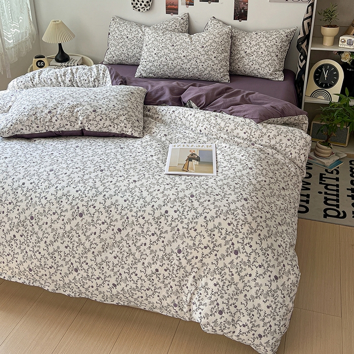 91家纺网 家纺一手货源 找家纺 朵朵家纺 2026新款高级感轻奢复古美拉德色系双层纱泡芙棉床品四件套加厚水洗双层纱软 春风拂梦