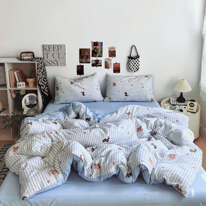 91家纺网 家纺一手货源 找家纺 朵朵家纺 2026新款高级感轻奢复古美拉德色系双层纱泡芙棉床品四件套加厚水洗双层纱软 木马拾光