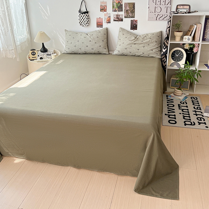 91家纺网 家纺一手货源 找家纺 朵朵家纺 2026新款高级感轻奢复古美拉德色系双层纱泡芙棉床品四件套加厚水洗双层纱软 绿樱