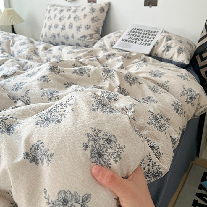 91家纺网 家纺一手货源 找家纺 朵朵家纺 2026新款高级感轻奢复古美拉德色系双层纱泡芙棉床品四件套加厚水洗双层纱软 清欢