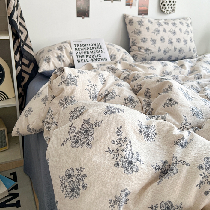 91家纺网 家纺一手货源 找家纺 朵朵家纺 2026新款高级感轻奢复古美拉德色系双层纱泡芙棉床品四件套加厚水洗双层纱软 清欢