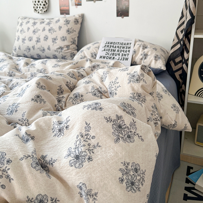 91家纺网 家纺一手货源 找家纺 朵朵家纺 2026新款高级感轻奢复古美拉德色系双层纱泡芙棉床品四件套加厚水洗双层纱软 清欢