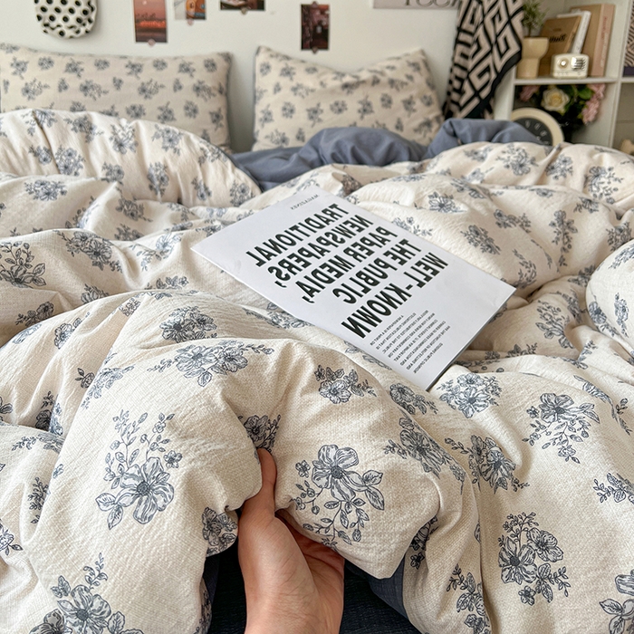 91家纺网 家纺一手货源 找家纺 朵朵家纺 2026新款高级感轻奢复古美拉德色系双层纱泡芙棉床品四件套加厚水洗双层纱软 清欢