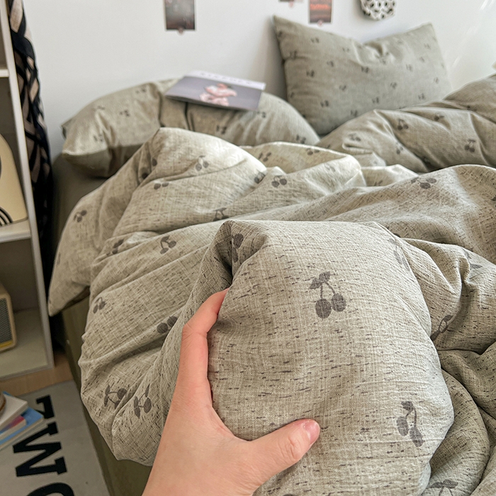 91家纺网 家纺一手货源 找家纺 朵朵家纺 2026新款高级感轻奢复古美拉德色系双层纱泡芙棉床品四件套加厚水洗双层纱软 绿樱