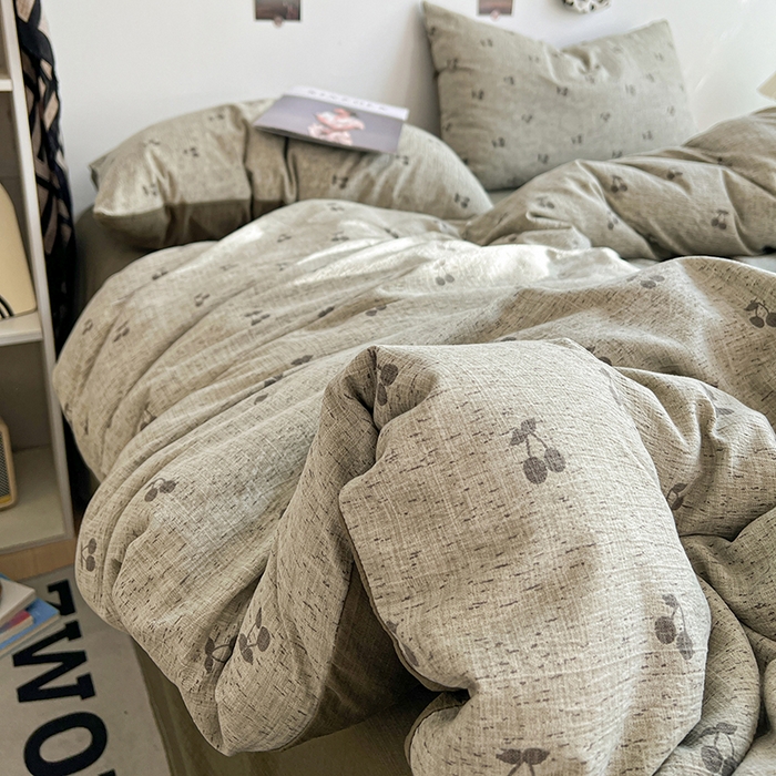 91家纺网 家纺一手货源 找家纺 朵朵家纺 2026新款高级感轻奢复古美拉德色系双层纱泡芙棉床品四件套加厚水洗双层纱软 绿樱