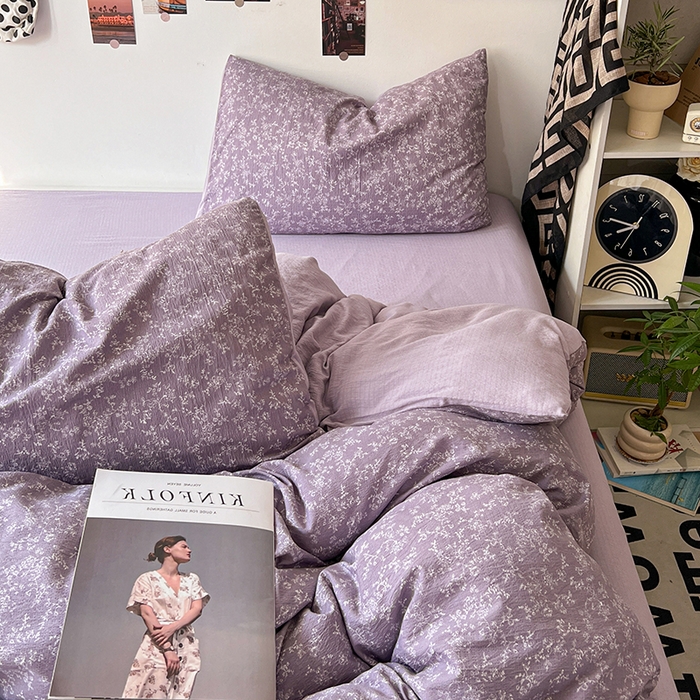 91家纺网 家纺一手货源 找家纺 朵朵家纺 2026新款高级感轻奢复古美拉德色系双层纱泡芙棉床品四件套加厚水洗双层纱软 紫萝漫想