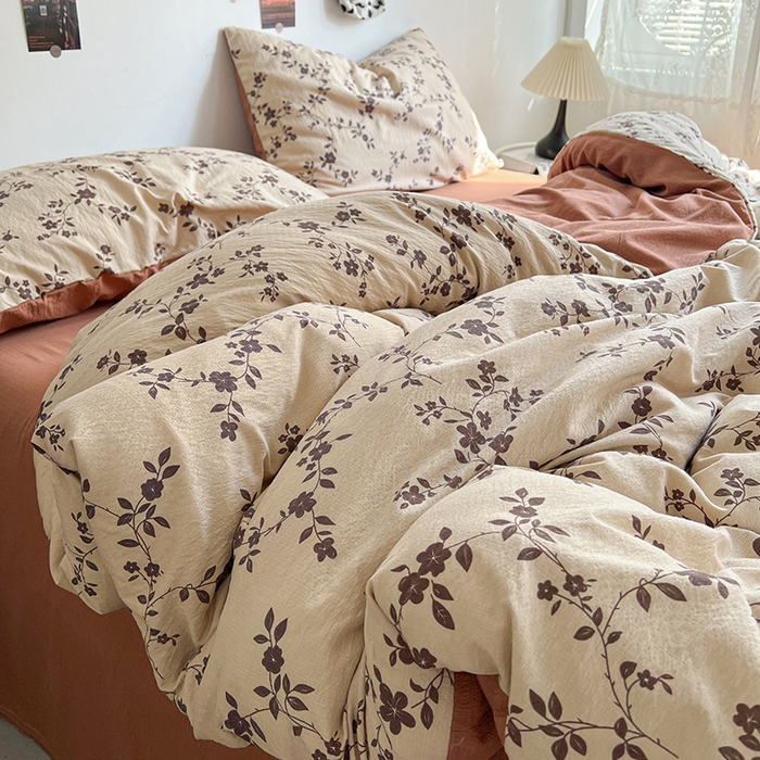 91家纺网 家纺一手货源 找家纺 朵朵家纺 2026新款高级感轻奢复古美拉德色系双层纱泡芙棉床品四件套加厚水洗双层纱软 暮光