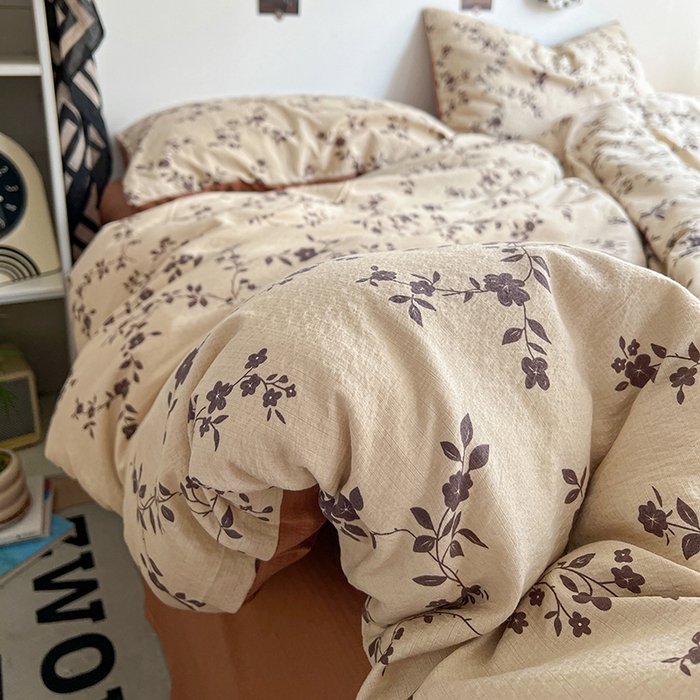 91家纺网 家纺一手货源 找家纺 朵朵家纺 2026新款高级感轻奢复古美拉德色系双层纱泡芙棉床品四件套加厚水洗双层纱软 暮光